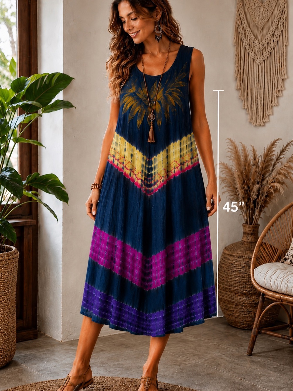 Silk Route America Tie Dye Umbrella Dress Free Size Boho Festival Rayon